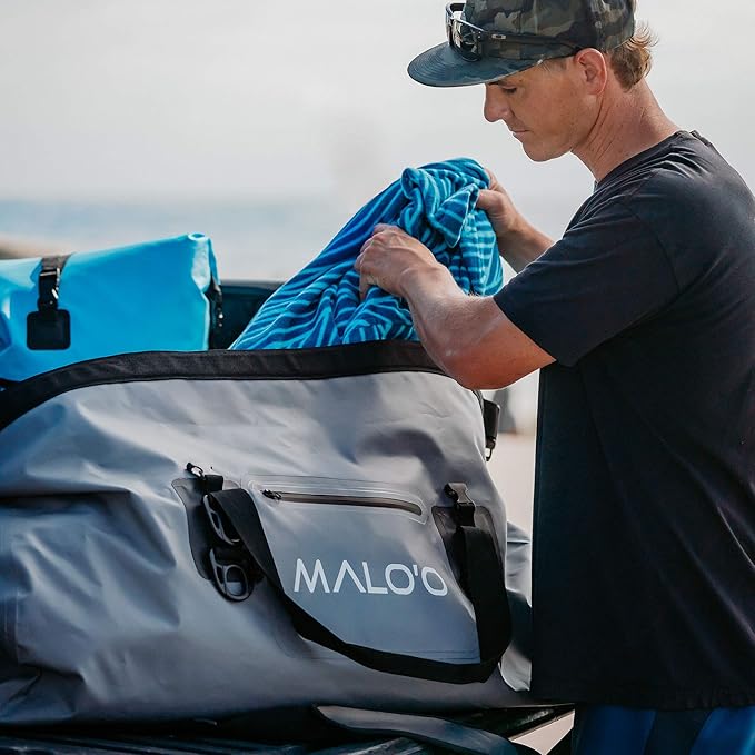 Malo’o Waterproof Dry Duffel, Heavy-Duty Roll Top Waterproof Gear Bag with Shoulder Strap & Molle Loops, Marine Duffel for Kayaking, Boating, Camping, Beach & Travel, Grey, 60L