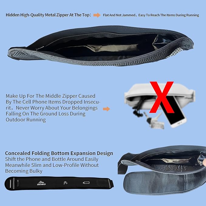 SENIKO Running Belt Hydration with Bottles,Fanny Pack Water Bottle Holder, Zipper Waist Pouch Fits Most phones,Zerobounce Design for Cycling Climbing Marathon (upgradation)