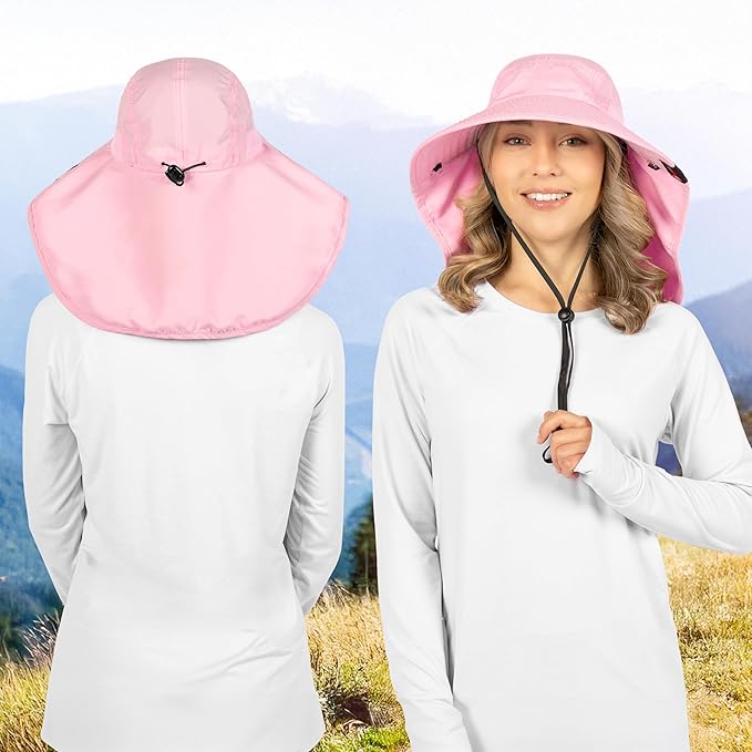 SUN CUBE Wide Brim Sun Hat with Neck Flap, UPF50+ Hiking Safari Fishing Hat for Men Women, Sun Protection Beach Hat