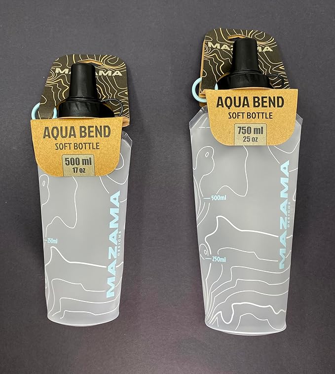 Mazama Aqua Bend Collapsible Soft Sport Water Bottle/Flask/Canteen. Ultralight and Eco-Friendly. Ideal for Running, Hiking, Cycling, Climbing. Fits Most Hydration Vests (Glacier, 500ml)