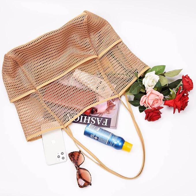 Beach Bag - Mesh Tote Bag Beach Vacation Clothes for Women Pool Bag for Travel Pool Family Cruise Essentials 2025