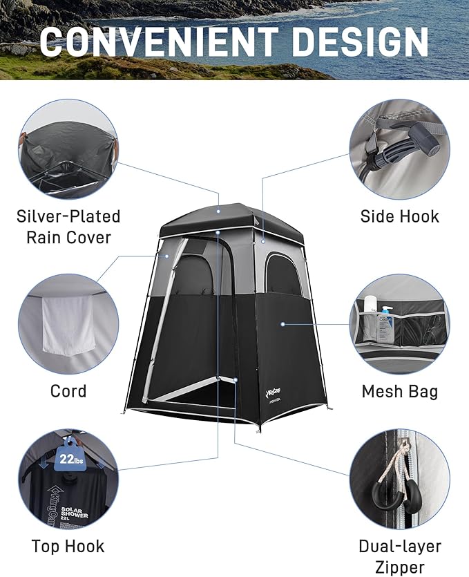 KingCamp Shower Tent, Portable Privacy Tent Outdoor Camping 1/2 Room Toilet Tents with Shower Bag & Dressing Room for Beach, Camping & Hiking