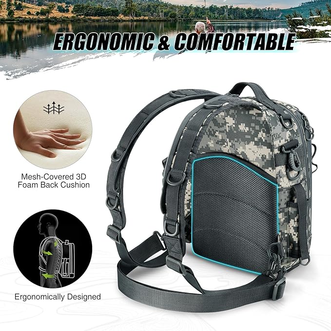 Piscifun Fishing Backpack with Rod Holder, Lightweight Sling Bag Storge Gear and Equipment