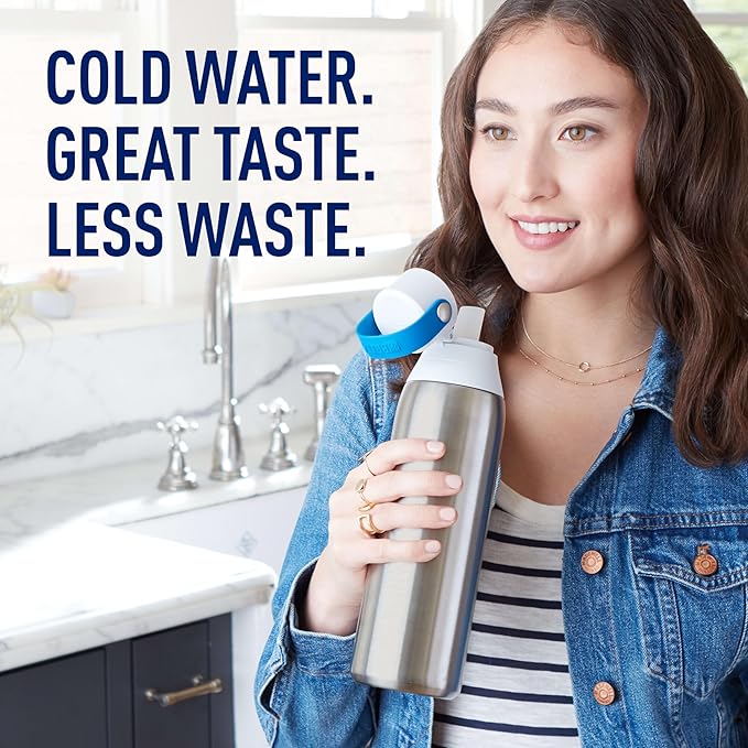 Brita Stainless Steel Premium Filtering Water Bottle, BPA-Free, Reusable, Insulated, Replaces 300 Plastic Water Bottles, Filter Lasts 2 Months or 40 Gallons, Includes 1 Filter, Stainless - 20 oz.