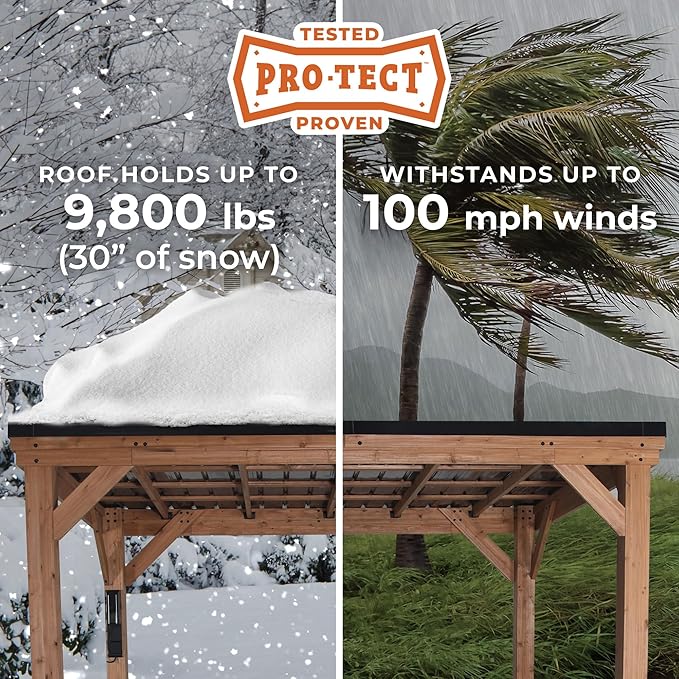 Backyard Discovery Arcadia 20' x 9.5' Cedar Wood Outdoor Gazebo Pavilion with Hardtop Galvanized Steel Slope Roof, Snow Support, Wind Resistance, PowerPort, Shade for Garden, Patio, Deck, Entertaining