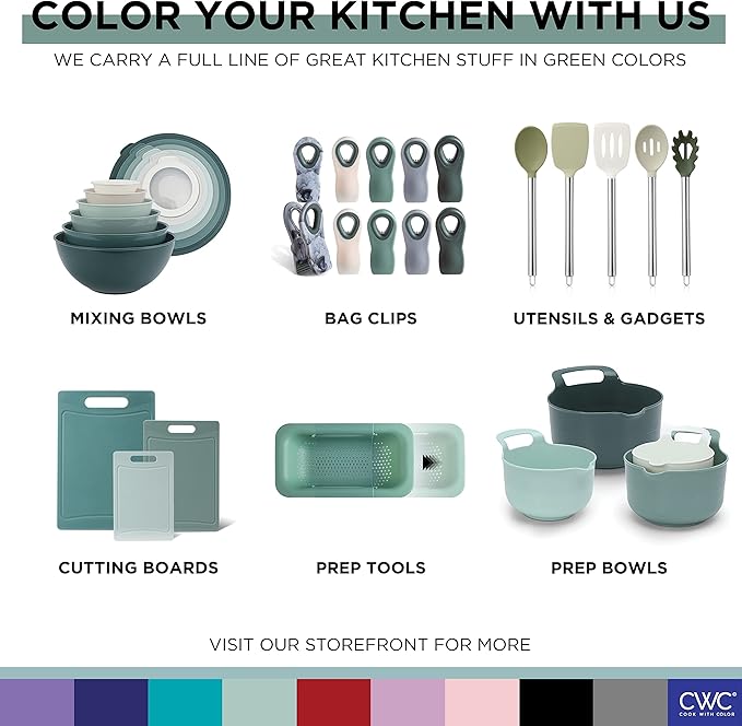 COOK WITH COLOR Silicone Cooking Utensils, Kitchen Utensil Set, Easy to Clean Silicone Kitchen Utensils, Cooking Utensils for Nonstick Cookware, Kitchen Gadgets Set, 10 Pieces, Green