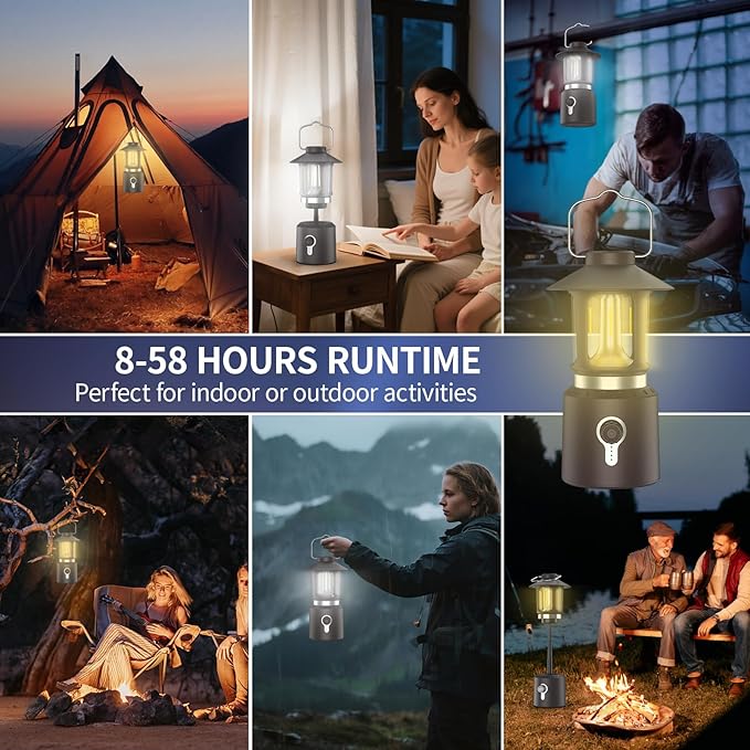 Retro Classic LED Camping Lantern, Rechargeable Stepless Dimming Vintage Lantern, 3 Light Modes (2000K-6500K), 8000mAh Power Bank, Bright Hanging Tent Light for Indoor & Outdoor, Hiking, Camp