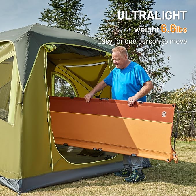 TIMBER RIDGE Lightweight Aluminum Camping Cot, 20-Second Quick Set-Up Folding Cot Low Profile with Zipper Closure, Portable Carry Bag for Camping, Travel and Outdoors, Support up to 225lbs, Orange