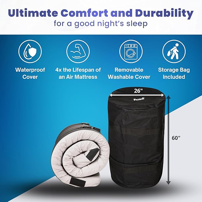 Hazli Matrix Comfort-Cell Memory Foam Camping Mattress Pad - Portable Foam Sleeping Pad for Camping - Roll up Sleeping Mat for Adults - Floor Mattress Guest Floor Bed for Sleepover, Car SUV Cot