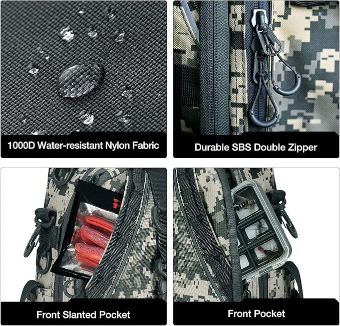 Piscifun Fishing Backpack with Rod Holder, Lightweight Sling Bag Storge Gear and Equipment