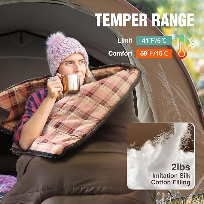 REDCAMP Cotton Flannel Sleeping Bag for Camping Backpacking, Adults Cold Weather Envelope Sleeping Bags with 2/3/4/6lbs Filling