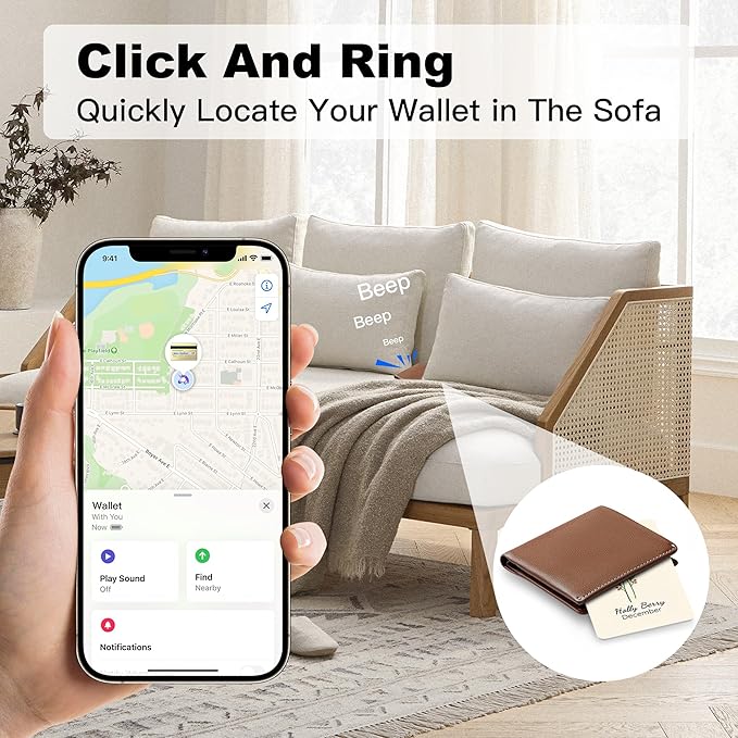 Wallet Tracker Card (iOS Only), Rechargeable Bluetooth Smart Tracking for Apple Find My Compatible Anti Tracker for Men Women Slim Item Locator for Purse Passport Key Luggage Tag (1Pcs/DEC FLR)