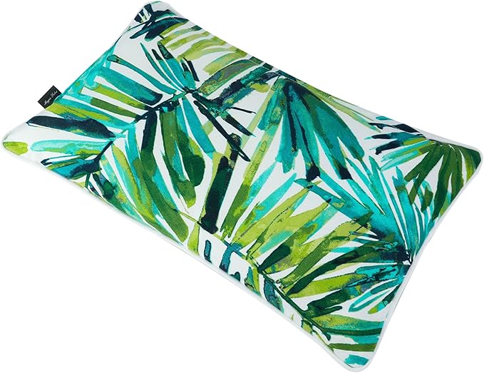 Magpie Fabrics Set of 2 Lumbar Throw Pillow with Insert 12x20 Inch, Outdoor Rectangular Waterproof Home Decorative Toss Cushion for Patio Garden Car Office - Green Palm Leaves