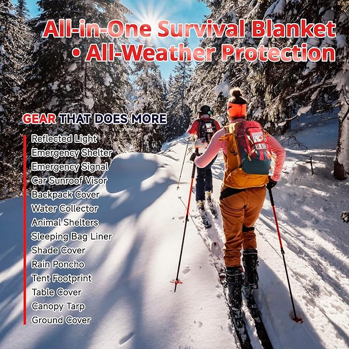 SecuCaptain Survival Emergency Thermal Blankets: 75 Pack Extra Large 84” x63” Space Mylar Blanket Kit for Outdoor Cold Winter Camping Hiking Car Bug Out Bag or First Aid