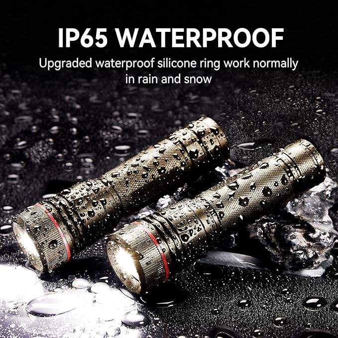 WdtPro Rechargeable Flashlights High Lumens, 2 Pack 10H Long Lasting Super Bright EDC Flashlight, LED Mini Tactical Flash Lights for Camping Emergency, Drop & Water Resistant Brown(Battery Included)