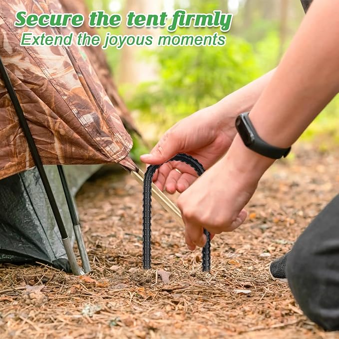 Gtongoko Trampolines Wind Stakes 8 Pack 12 Inch,Heavy Duty U Shaped Rebar Tent Stakes Ground Anchors Galvanized Steel Safety Trampoline Anchors for Camping Tents, Soccer Goals