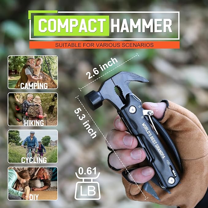 Gifts for Grandpa on Fathers Day - Grandpa Gifts, Best Grandfather Gift - Christmas Birthday Gift for Grandfather - Grandpas Perfect Christmas Presents, Grandparents Presents, Multitool Hammer