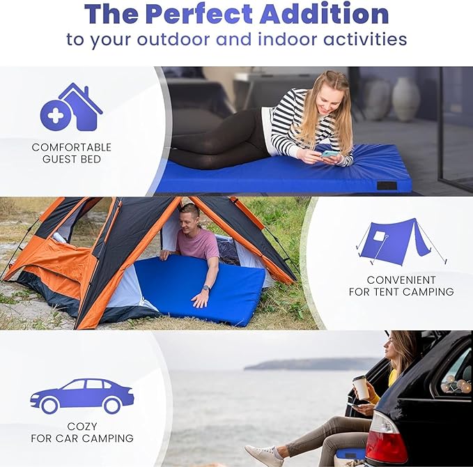 Hazli Matrix Comfort-Cell Memory Foam Camping Mattress Pad - Portable Foam Sleeping Pad for Camping - Roll up Sleeping Mat for Adults - Floor Mattress Guest Floor Bed for Sleepover, Car SUV Cot