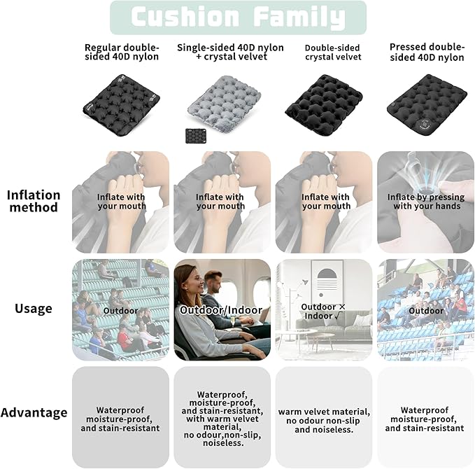 ONTYZZ Inflatable Seat Cushion Lightweight Stadium Seat Pad Travel Air Seat Cushion for Hiking Office Airplane Stadium Car