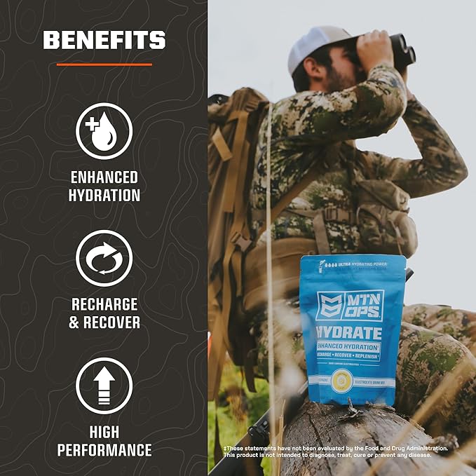 MTN OPS Hydrate Electrolytes Powder Drink Mix, 20 Single Serving On-The-Go Electrolyte Packs with Over 1000mg of Electrolytes per Serving, Mango Peach