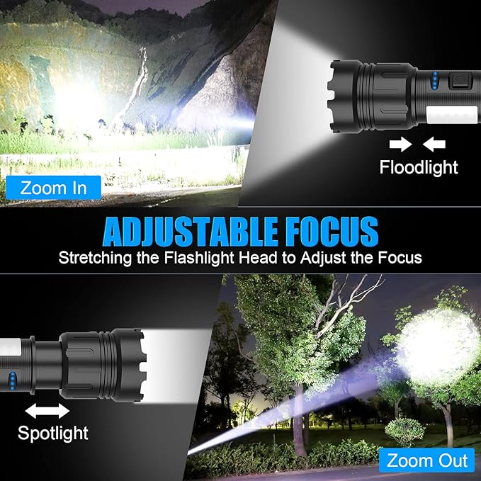 LED Magnetic Flashlight High Lumens Rechargeable, Super Bright Small Tactical Flashlights with COB Work Light, Type C, Zoomable, 7 Modes, IPX7 Waterproof Handheld Flash Light for Camping