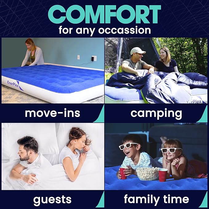 EnerPlex Camping Air Mattress with Built in Pump - Twin Blow Up Mattress for Travel Guests - Portable Bed for Adults and Kids - Blue Open Box