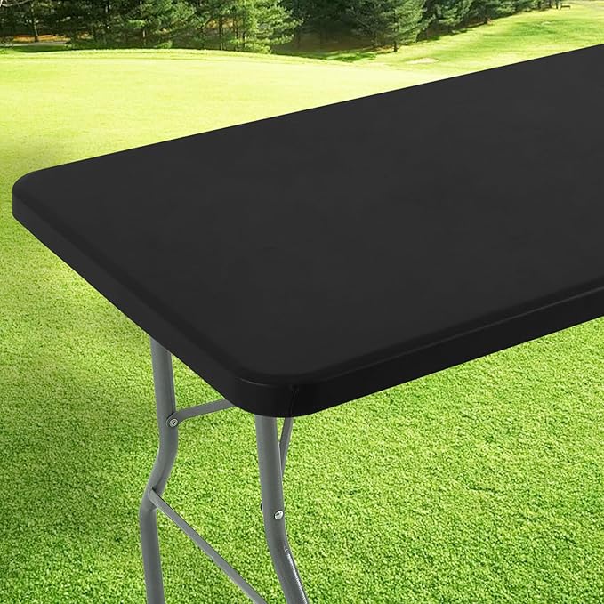 LURKA Rectangle PU Leather Table Cover/Tablecloth with Elastic Fitted Edge – Waterproof, Oil-Proof, Scratch-Resistant, Wipeable Protector for Dining, Kitchen, Outdoor Picnic, Party (Black, 4FT)