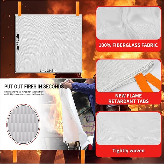 Home Emergency Fire Blankets, (39.3 * 39.3”) 1PACK Fire Blanket for Kitchen, Fireproof Fiberglass Fire Safety Blanket.