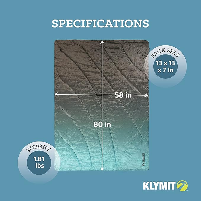 Klymit Horizon Packable Camping Blanket and Comforter, Blue/Black
