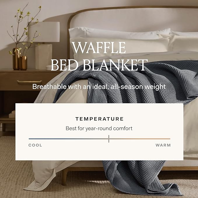 BOLL & BRANCH Waffle Bed Blanket - Full/Queen, Juniper - Luxury 100% Organic Cotton - Soft, Lightweight and Breathable - Textured Waffle Weave