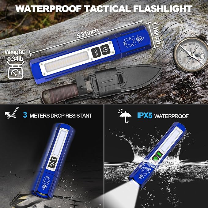 Rechargeable Flashlights High Lumens - Super Bright Small Pocket Magnetic Flashlight, 8 Modes LED Tactical Flash Light, Dual Button Powerful Flashlight for Camping (2, Klein Blue)