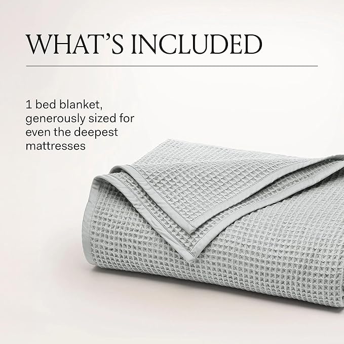BOLL & BRANCH Waffle Bed Blanket - Full/Queen, Juniper - Luxury 100% Organic Cotton - Soft, Lightweight and Breathable - Textured Waffle Weave