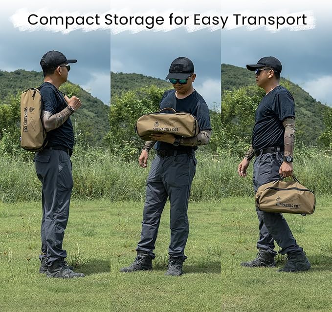 OneTigris SUPRAGRIS Camping Cot, Support Up to 400lbs, Lightweight Comfortable Folding Bed for Camping, Hiking, Backpacking, Travel, Car Trips, Office Nap