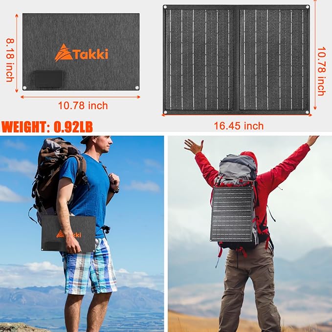 Takki 111Wh Portable Solar Generator Power Station with 21W Foldable Solar Panel, 120W Peak Solar Charger Power Bank with 110V AC DC USB Ports for Camping Emergency Outdoor Home Use