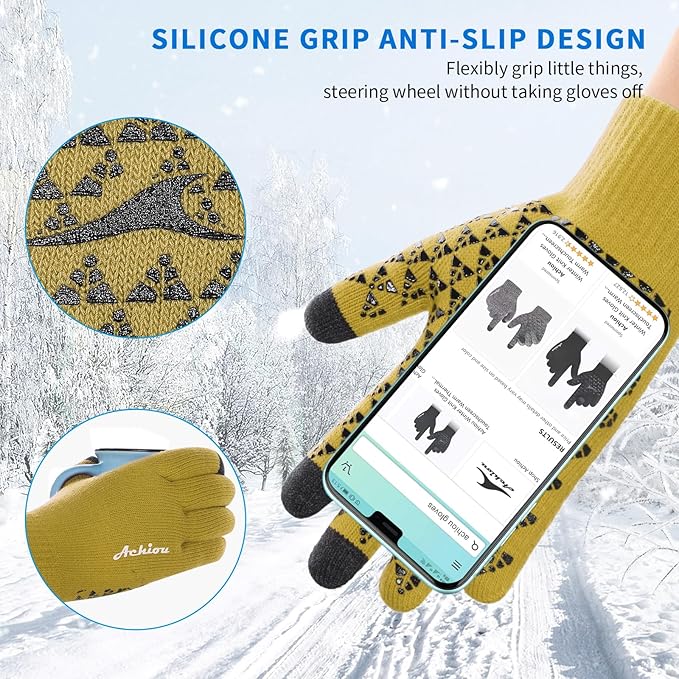 Achiou Winter Gloves, Glove for Men Women, Upgraded Touch Screen Texting Warm Running with Thermal Soft Knit Lining