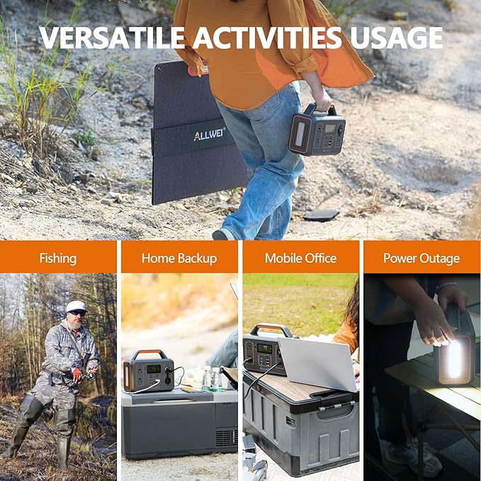 ALLWEI 300W Solar Generator with 100W Solar Panel Included, 280Wh Portable Power Station with AC Outlet USB Port, Solar Powered Battery Generator for Outdoor Camping, Home Backup, Power Outage