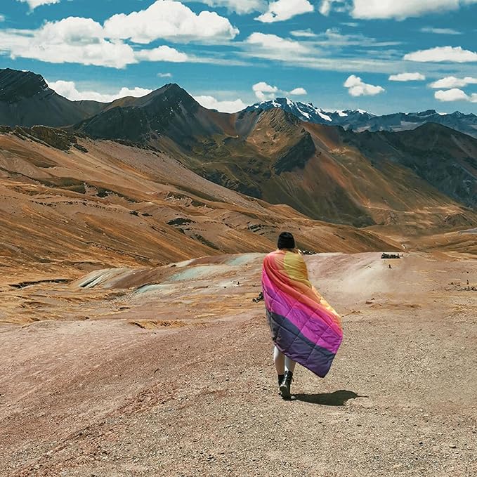 zzlamb Hooded Outdoor Blanket,Waterproof Camping Blanket Polar Fleece,Windproof Portable Warm for Stadium,Sports,Picnic,Beach,Car,Pets,56x75in Fiery Ridge Fade