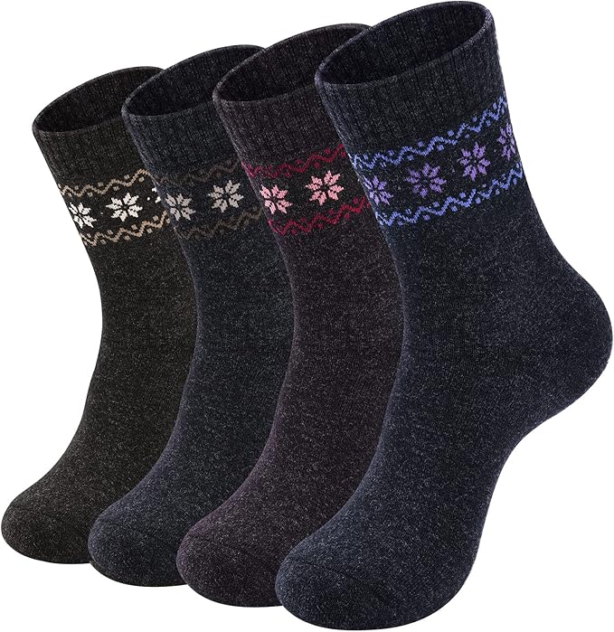 NinetoFiveLife Pack of 4 Womens Merino Wool Socks Winter Hiking Socks Knit Outdoor Recreation Warm Soft and Comfortable Size 5 to 9