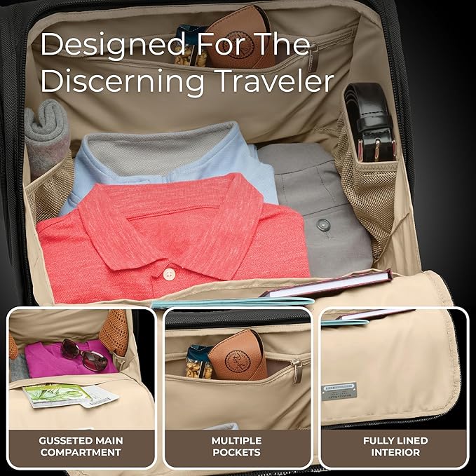 Briggs & Riley Cabin Spinner - Carry On Luggage for Travel, Suitcases with Wheels, Softside Rolling Bag for Men & Women, Fits Under Plane Seat, Interlocking Handle - Baseline Collection, Plum