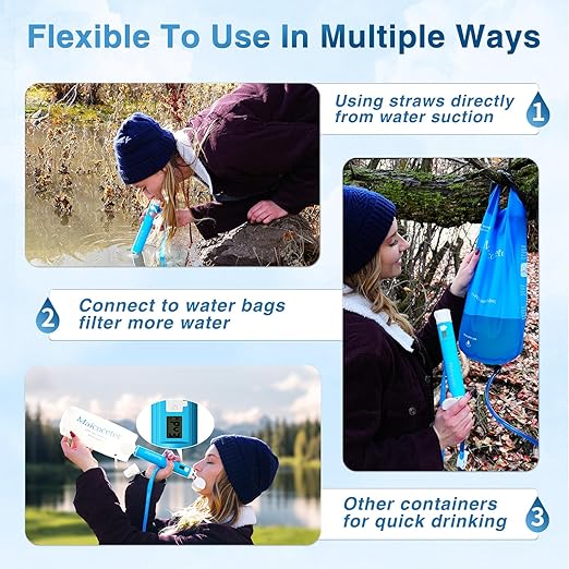 Üν Water Filter Straw with LED Display, Portable Survival Water Purifier for Camping, Hiking, Backpacking & Emergency Preparedness, Compact Emergency Water Filter for Outdoor Adventures