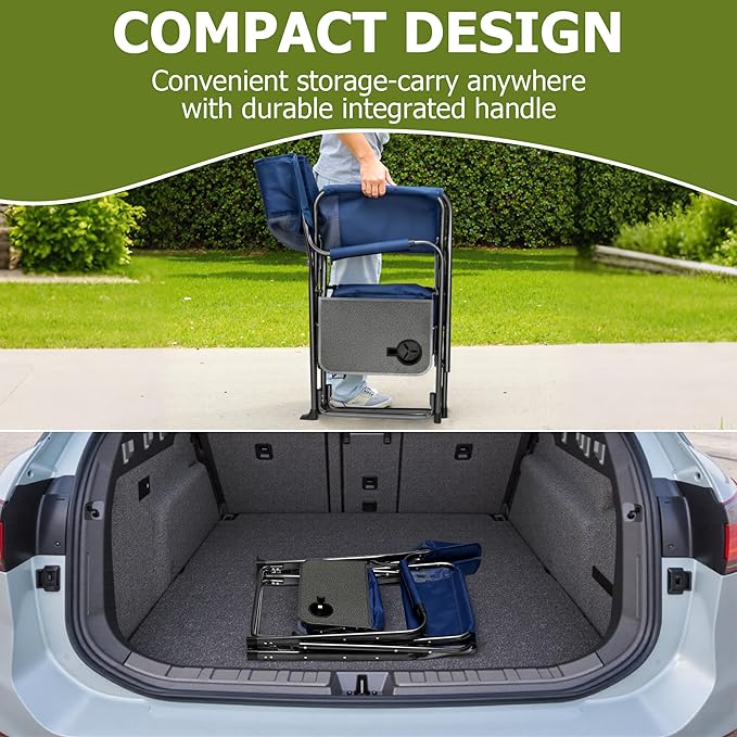 Folding Camping Chair, Heavy Duty Chairs for Adult, Directors Chair, Folding Beach Chair, Oversized Portable Camping Chair with Side Table and Cooler, 400lbs Capacity for Beach, Fishing, Trip, Picnic
