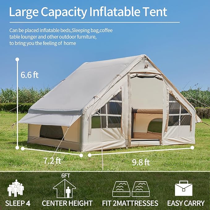 SHANQUAN Inflatable Tent with Pump,4-6 Person Instant Glamping Camping Tents House, Easy Setup Blow Up Family Tents for 4 Seasons Waterproof Inflatable Tent for Camping with Mesh Windows.