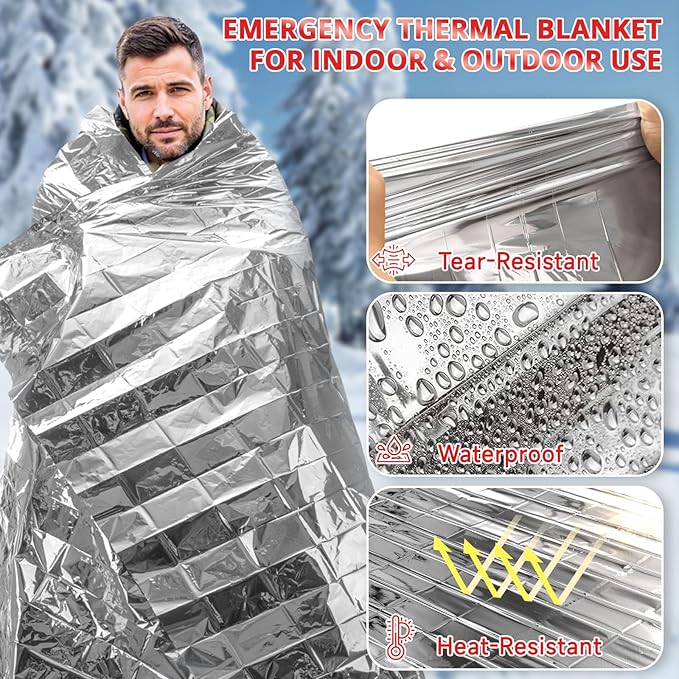 SecuCaptain Survival Emergency Thermal Blankets: 75 Pack Extra Large 84” x63” Space Mylar Blanket Kit for Outdoor Cold Winter Camping Hiking Car Bug Out Bag or First Aid