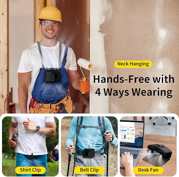 Socool 10000mAh Portable Waist Fan Clip on Wearable Belt Personal Fans Rechargeable Battery Operated, 20H Cooling with 10 Speeds & Dual Motors,Neck Hanging Hands-Free for Outdoor Travel Power Bank