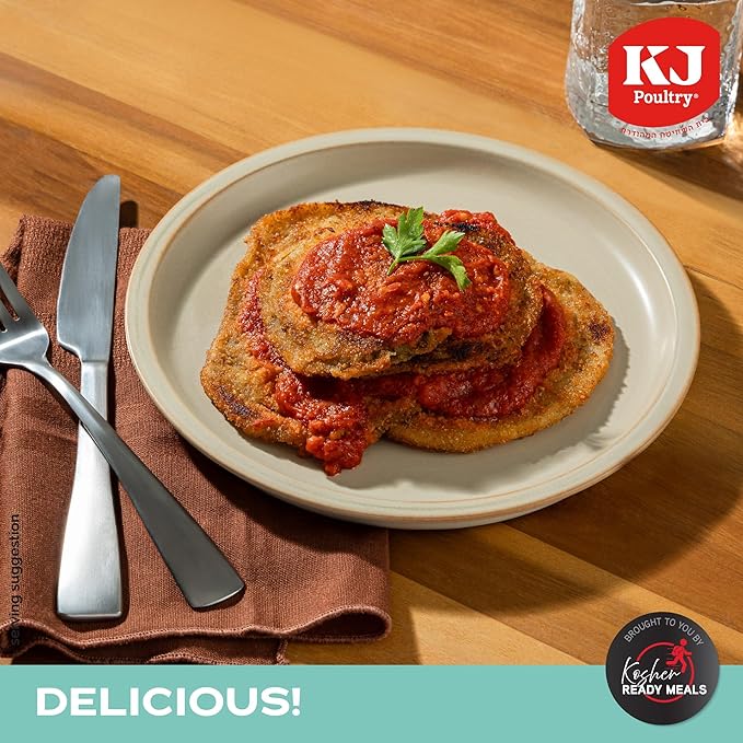 KJ Poultry Kosher Parve Ready Meals - Eggplant Parmesan, MRE Meals Ready to Eat, Halal, (1 Pack) Prepared Entree Fully Cooked, Shelf Stable Microwave Dinner Travel, Military, Camping, Emergency