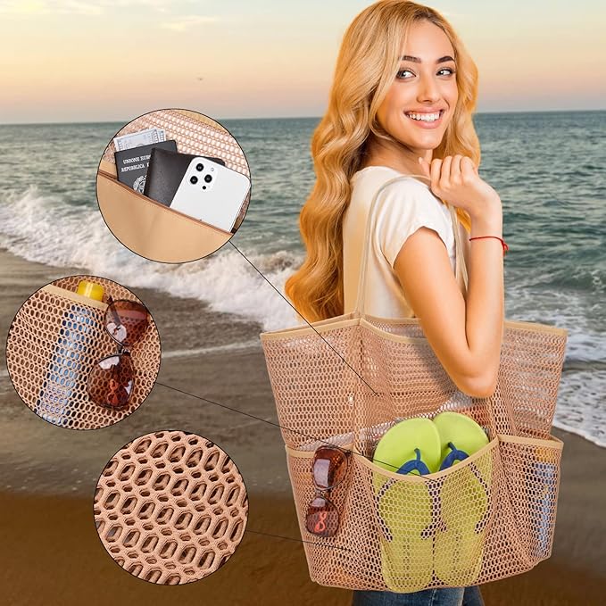 Beach Bag - Mesh Tote Bag Beach Vacation Clothes for Women Pool Bag for Travel Pool Family Cruise Essentials 2025