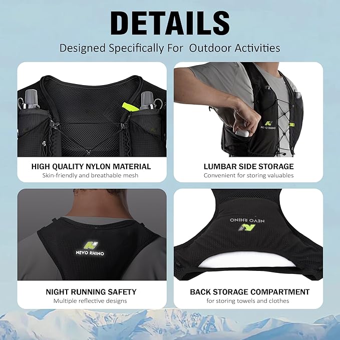 Running Hydration Vest for Women Men, Lightweight Water Vest with 2 TPU 250ML Soft Flask, Adjustable Chest Straps Runners Vest for Trial Hiking Cycling Jogging Marathon