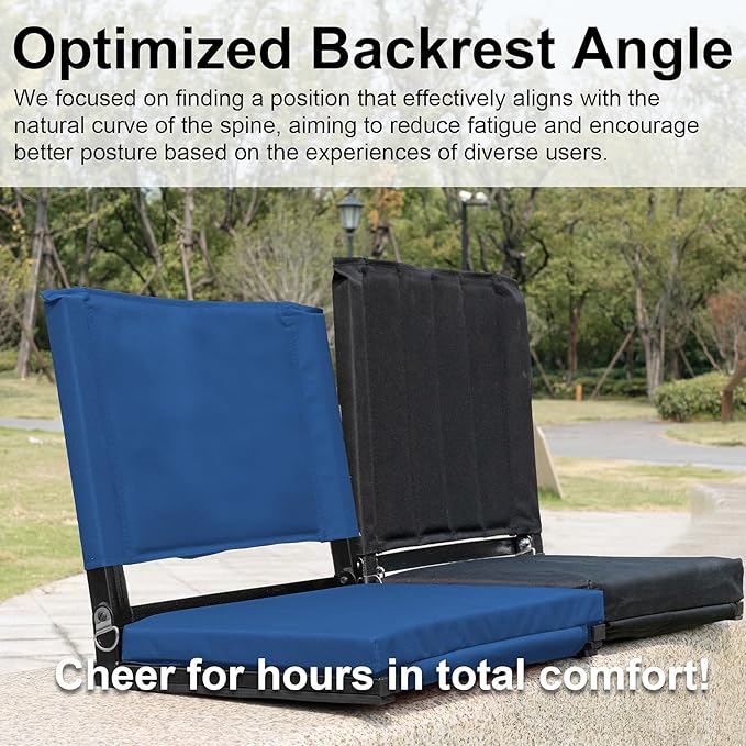 Stadium Seats with Back Support for Bleachers, Folding Bleacher Chairs with Back and Cushion, Padded Seat with Shoulder Strap, Large Mesh Pocket & Carry Handle, Black