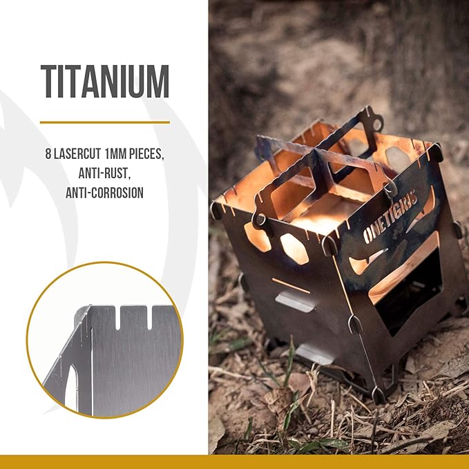 OneTigris ROCUBOID Camping Backpacking Titanium Stove Portable Foldable Burning Wood Stove for Outdoor Hiking Picnic BBQ,Weights 460g/16.2oz