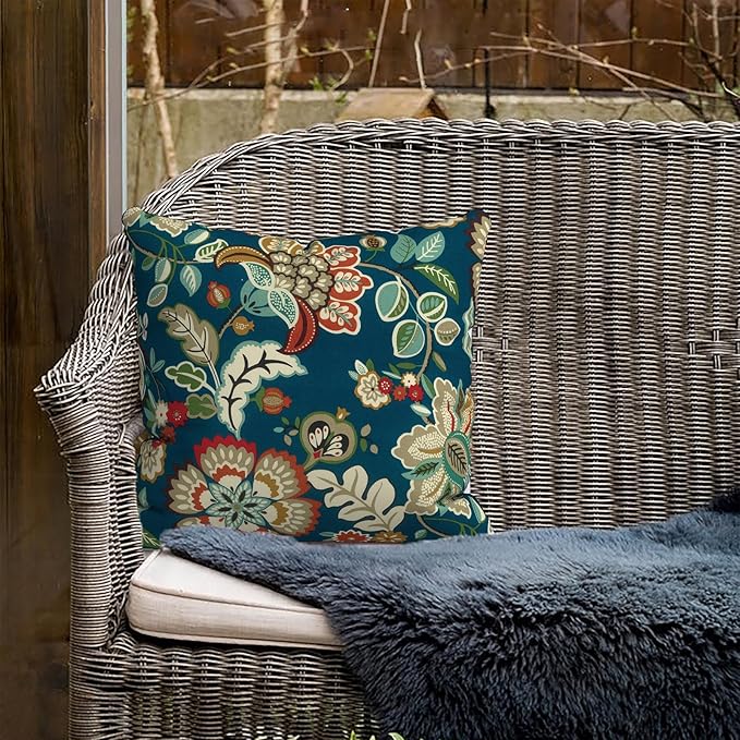 Outdoor Throw Pillow Covers 18”x18”, Decorative Pillow Covers for Patio Furniture, Modern Cushion Cases for Garden Couch Home Sofa Bed Office Chair, Pack of 2,Peacock Blue